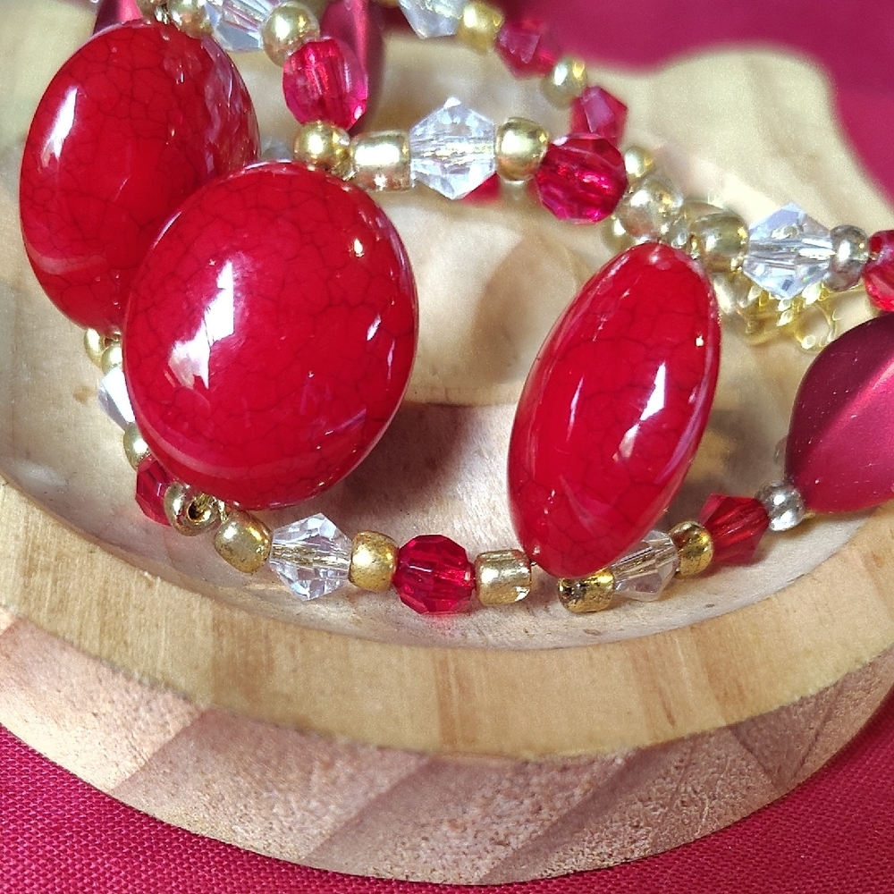Gold and Red Bracelet with Crystal Sparkle